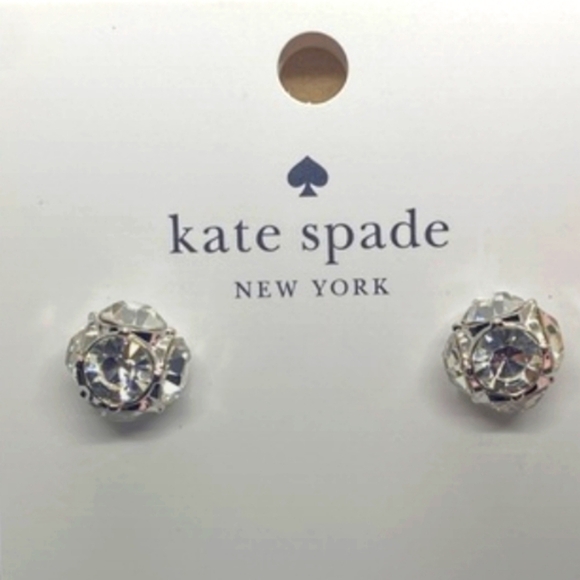 NEW ♠️ Kate Spade Silver Crystal Lady Marmalade Stud Earrings - Picture 2 of 3